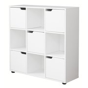 Basicwise 9 Cube Wooden Organizer with 5 Enclosed Doors and 4 Shelves, White QI003677W